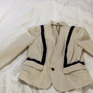 Ann Taylor Cream Blazer with Black Trim
